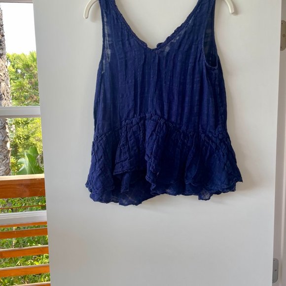 Anthropologie Vanessa Virginia Fluttered Swing Tank, Navy Blue, Size 0 - Picture 3 of 4